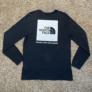 The North Face Long Sleeve Shirt Mens Large Black Box Logo Graphic Tee Cotton